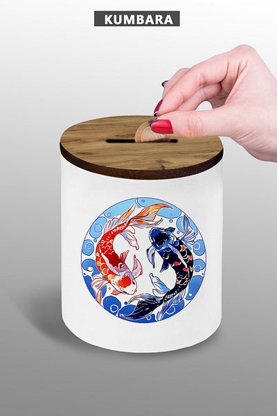 yhfoto Ying Yang Design 9cm Κεραμικός Κουμπαράς Μικρού μεγέθους Επιτραπέζιος Κουμπαράς 25Kg/B10