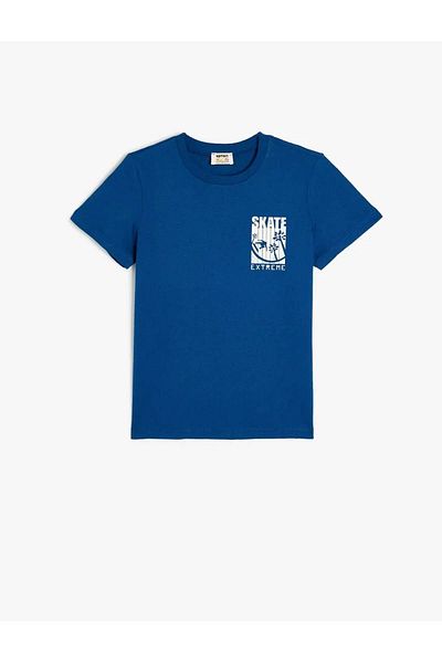 Koton Tricou pentru băiat din bumbac albastru cu tema skateboard 5skb10141tk