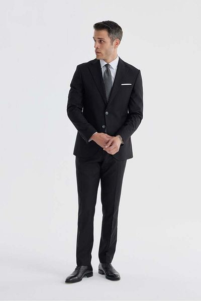 Jakamen Μαύρο Slim Fit Mono γιακά ίσιο κοστούμι με διπλό σχιστό