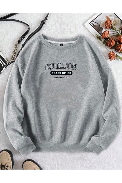 RPT MODA Oversized Chilton Printed Detail Cycling Collar Basic Sweatshirt