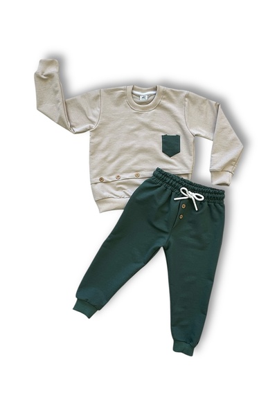 Kalyoncu Butik Düğme Detaylı, Pamuklu Yeşil Erkek Çocuk Takım