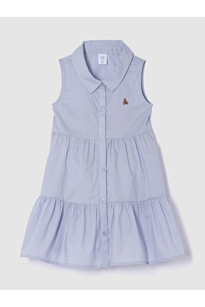 GAP Kız Bebek Mavi Brannan Bear İşlemeli Gömlek Elbise