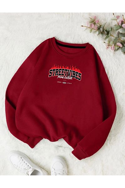 RPT MODA OVERSIZED STREETWEAR PRINTED BICYCLE COLLAR BASIC SWEATSHIRT