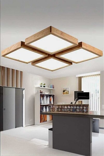 Viesteknoloji AHŞAP KASA SIVA ÜSTÜ KARE LED PANEL 34*34*7 ÖLÇÜLERİNDE LEDLİ ŞIK TASARIM SALON-HOL-OFİS LUX AVİZE