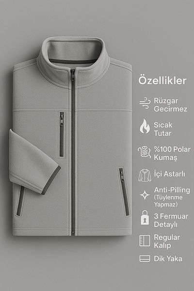 KaeLaurean Men's Anti-Pilling No Pilling Standard Fit Stand Collar Cold Proof Three Pocket Zipper Fleece