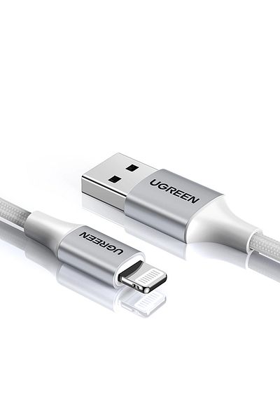 Ugreen كابل شحن USB-A إلى Lightning، بطول 1 متر ومُضفر من النايلون، 2.4 أمبير، 20 وات PD، متوافق مع iPhone