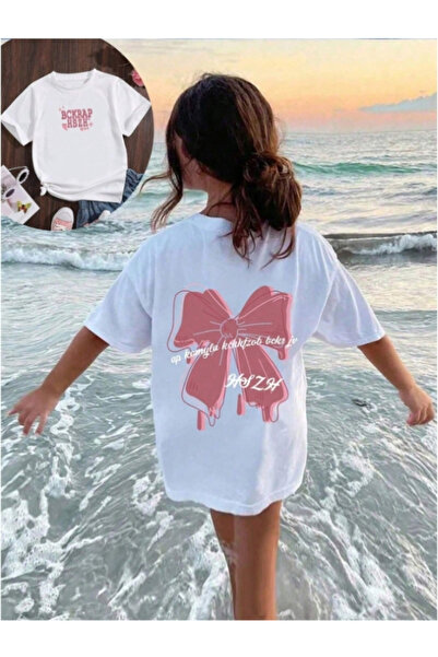 MOONBULL Γυναικείο μπλουζάκι oversize με ροζ μεγάλη κορδέλα και στάμπα στην π...