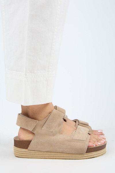 Manijero Γυναικεία πέδιλα Emilia από γνήσιο δέρμα διπλό Velcro μπεζ