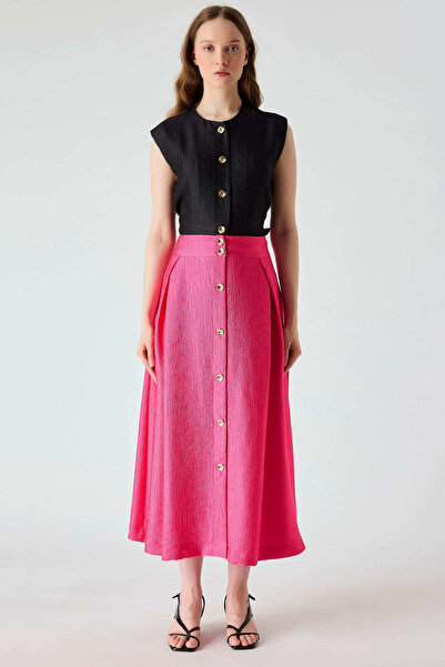 FEVER Geniş pileli kırışık dokulu kloş etek