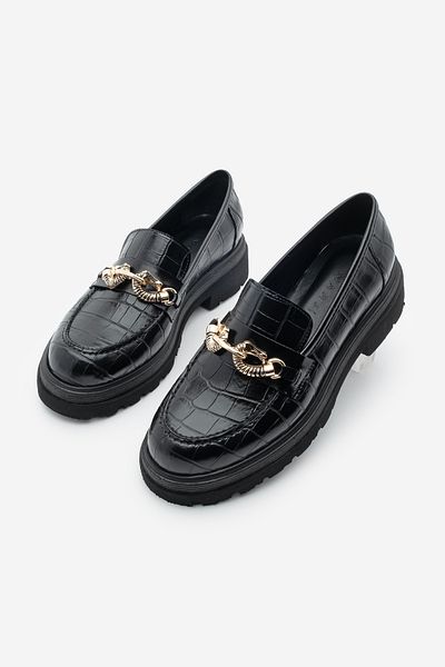 Marjin Rizya Black Croco – dámské mokasínové boty pro volný čas, silná podrážka a přezka