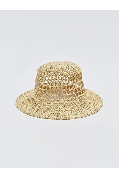 Külah Women's Natural Knitted Straw Hat Beach Hat