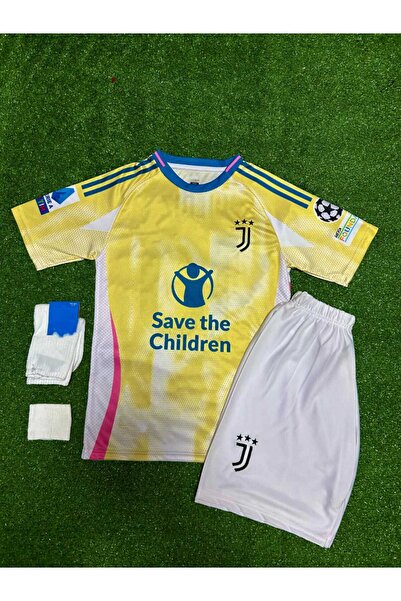 BYSPORTAKUS Juventuss 2024/25 Yeni Sezon Kenan Yıldız Deplasman Çocuk Forması 4'lü Set (YELLOW)