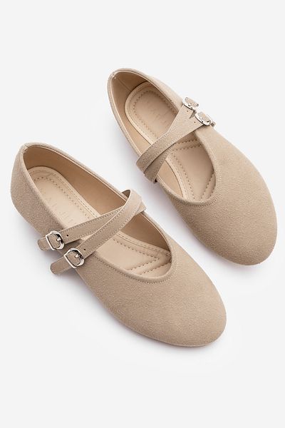 Marjin Damen-Ballerinas mit Kreuzriemen Niroza Beige Wildleder
