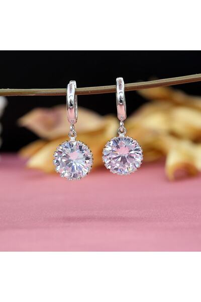 Takı Boom Büyük Beyaz Zirkon Taşlı Yuvarlak Gümüş Küpe