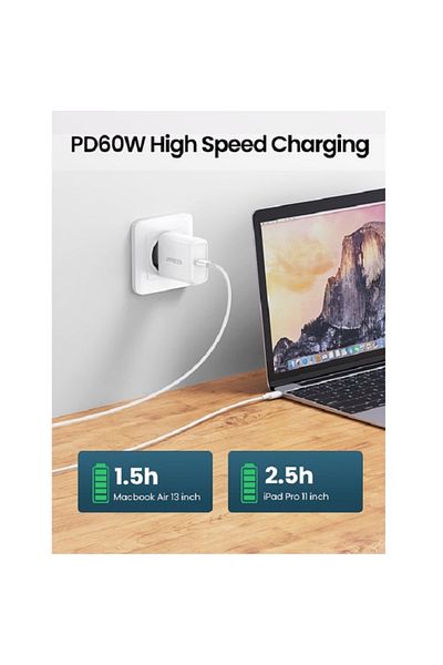 Ugreen USB-C to USB-C Fast Charging Cable, 1 Meter, Compatible for iPhone, Galaxy, Huawei, White
