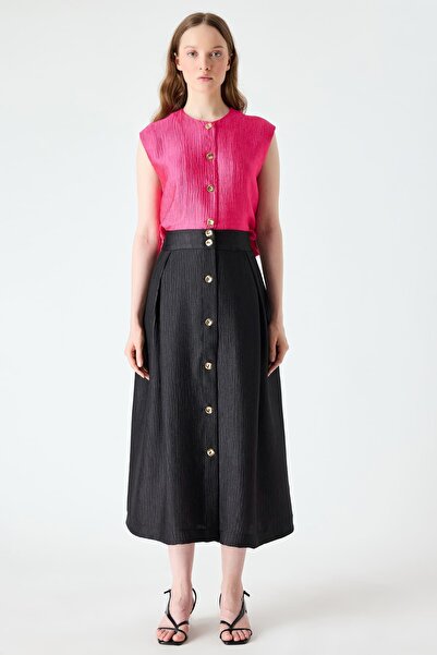 FEVER Geniş pileli kırışık dokulu kloş etek