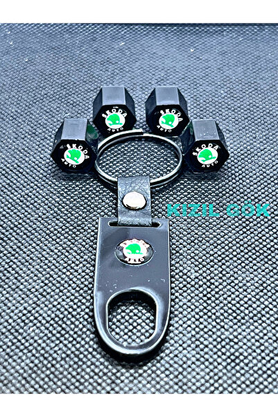 Kızıl Gök Skoda Oto Serisine Uyumlu Skoda Logolu Anahtarlık Sibop Kapak Seti