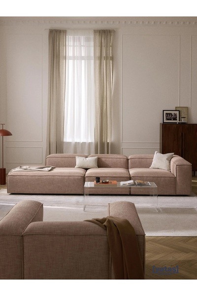 Mobilya Stant Most Mollis Pro 3 Modül Sol Kanepe 09 Bej Keten Yumuşak Sünger(...