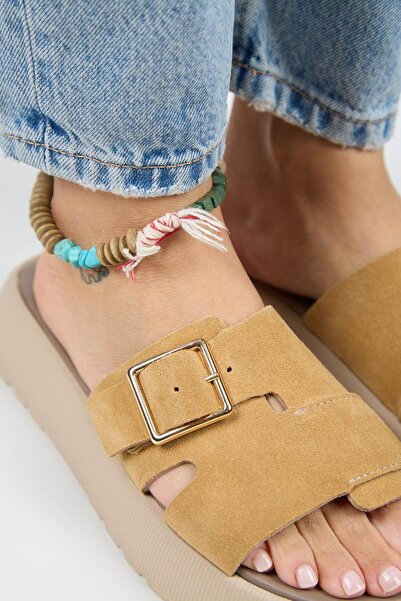 Manijero Begonia Women's Genuine Leather Single Strap Mustard Slippers