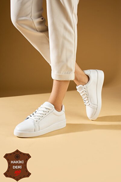 Seniorah Γυναικεία αθλητικά παπούτσια από λευκό γνήσιο δέρμα Sutil