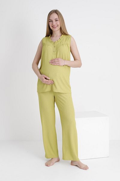 Miss Dünya Lissa Pregnant and Maternity Ruffle Detailed V-Neck Woven Pajama Set Suitable for Breastfeeding
