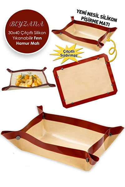BEYZANA 30x40 Çıtçıtlı Fırınlanabilir Yıkanabilir Kendinde Yağlı Silikon Pişirme Ve Hamur Açma Matı