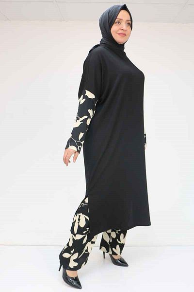 Eslina 57015 Σετ με παντελόνι συνδυασμού χρωμάτων Plus Size - Κρεμ-Μαύρο