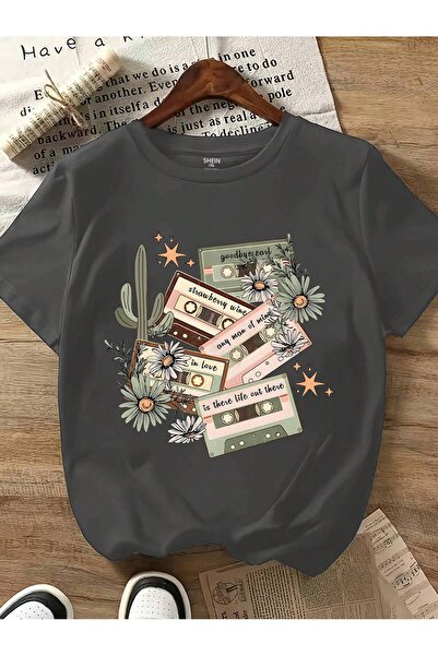 PENTHİLUS Large Size Women's Round Neck Sound Tape T-Shirt Classic Shirts