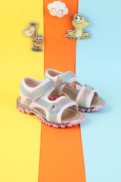Moda Lime Girl's Velcro Flexible Sole Full Mid-Pedic Durable Wide Mold Girl's Sports Sandals Slippers