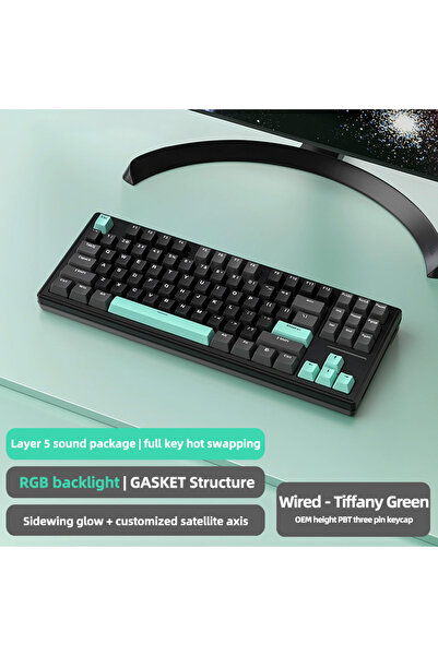 silabor ATTACK SHARK M87 RGB Kablosuz Şarjlı Üçlü Mod 4000mAh PBT Mekanik Kla...