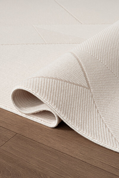 Karmen Halı Leon LN002W Beyaz Halı Modern Desen Pamuk Taban Akrilik Tozuaz Salon Yatak Odası Koridor Halısı