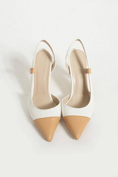 Seniorah Celestia White Beige Skin Women's Pointed Toe Heeled Shoes