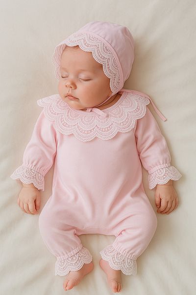 Mert Baby Lily Newborn Lace Jumpsuit with Hat
