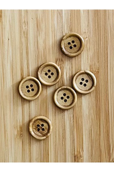 Öztürk Wooden Button, Natural Color and Varnish Finish. Vest, Trousers, Ferace, Blouse and so On. 20mm. 6 Pieces.