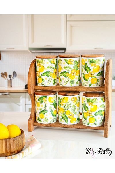 Miss Betty Citrus 6-Piece Porcelain Spice Rack with Wooden Stand