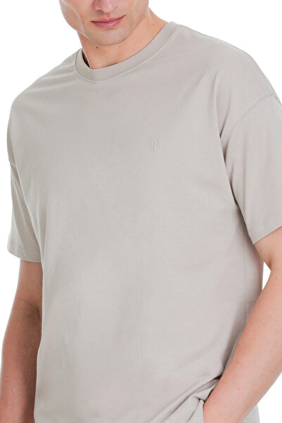 Hatemoğlu Μπλουζάκι Ecru Regular Fit 100% Cotton Crew Neck Oversize