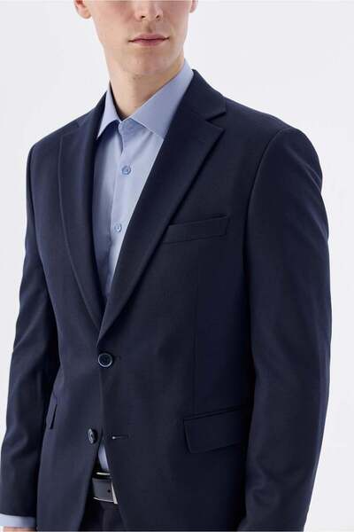 Jakamen Синій Slim Fit Mono Yaka Подвійний розріз піджак