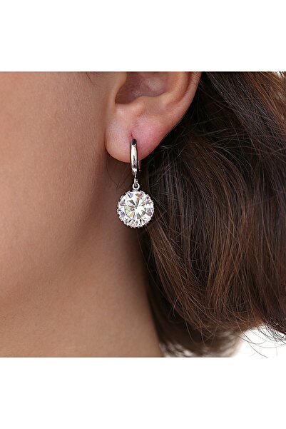 Takı Boom Büyük Beyaz Zirkon Taşlı Yuvarlak Gümüş Küpe