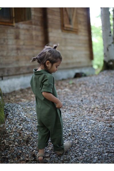 Catz Kids Khaki Şile Cloth Collared Pocket Jumpsuit