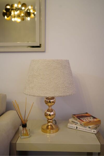 retro home design Gold Ayaklı Dokuma Bej Şapkalı El Yapımı Abajur Masa Lambas...