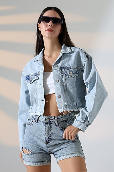 LOKADI Jachetă de blugi cu laser Ice Blue