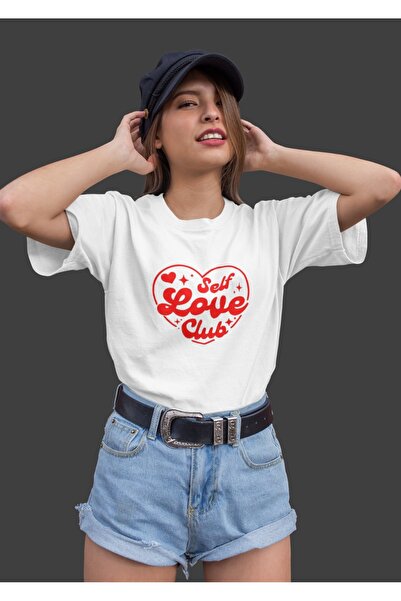 Butik TRIOCĂ CU MÂINĂ SCURTĂ, CU Gât rotund, IMPRIMATĂ SELF LOVE CLUB, bumbac...