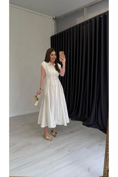 elif teke Dress - Jacquard Padded Ecru Color