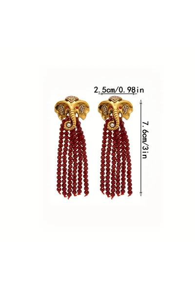 byozanyılmaz Long Red Dangle Earrings with Elephant Figure
