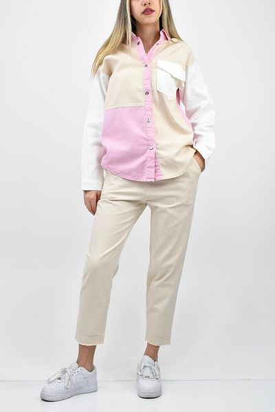 birizmoda White-Pink Pocket Especially Gabardine Shirt and Trousers Set