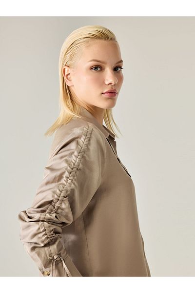 Unique Linen Fabric Sleeve Shirt with Drawstring Detail