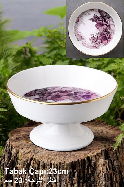 Pinkev Purple Floral Footed Ceramic Presentation Plate