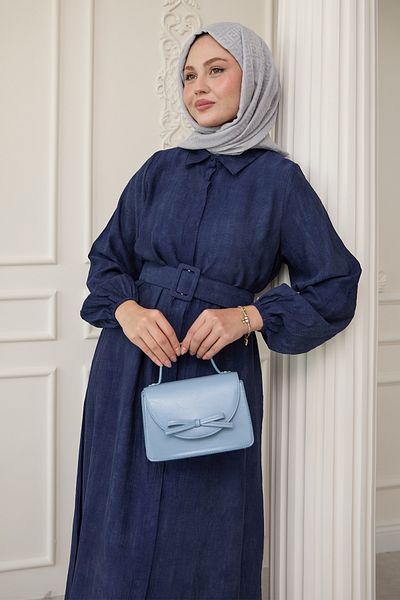 InStyle Πουκάμισο γιακά Ζώνη Απλό Μπλε Ναυτικό Φόρεμα