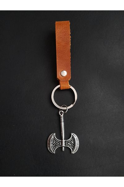 BSN Store Viking Nordic Real Leather Keyring with Double Ax Figure