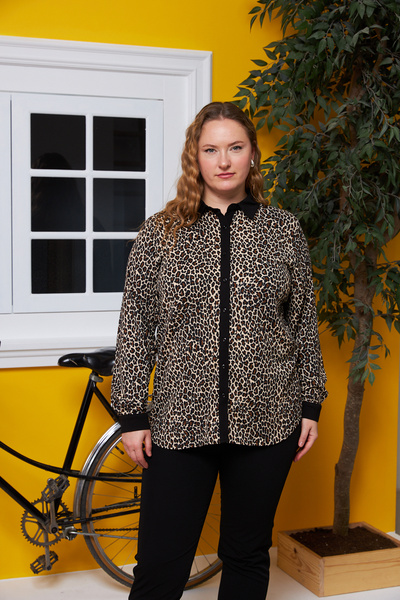 RMG Πουκάμισο με στάμπα λεοπάρ, ύφασμα μεγάλου μεγέθους